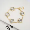 Charm Bracelets Selling Natural Stone Plum Blossom Plant Five Leaf Flower Adjustable Bracelet 15MM High Quality Gold Plated Clover