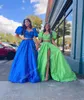 İki Parçalı Prom Elbise 2K24 Balon Kollu Bodysuit Yüksek Slit Tulum Chartreuse Tafta Preteen Lady Pageant Kış Resmi Akşam Partisi Pist Gala Romper Royal