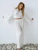 Women's Sleepwear Marthaqiqi White Ladies Nightwear 2 Piece Suit Long Sleeve Turn-Down Collar Pajama Lace Up Nightie Pants Nightgown Set