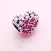 Red and Pink Hearts Charm Real Sterling Silver for Pandora Snake Chain Bracelet Making Accessories Women Girls Gift Bangle Jewelry Findings Charms with Original Box