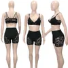 Women's Tracksuits ANJAMANOR Black Sexy Outfit Woman Summer 2 Piece Sets Lace Sheer Bralette Crop Top and Shorts Matching Sets Clubwear D43-CH16 P230419
