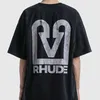 デザイナー ファッション 衣類 Tシャツ ヒップホップ Tシャツ Rhude Night Cat プリント Tシャツ メンズ レディース ピュアコットン 春夏 ウォッシュド ハイストリート トレンド ブランド Lサイズ ルーズ