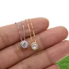 2018 Senaste Single Stone Necklace Fine Delicate Box Chain 925 Sterling Silver Bezel 5mm Sparking Cubic Zirconia Simple Jewelry1898499