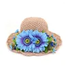 Large bord chapeaux à la main crochet tissage paille soleil femmes dames grande fleur doux plage chapeau casquette pliable pêcheur GH-688