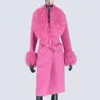 Parka da donna in piumino XLong Cappotto in vera pelliccia di pecora naturale della Mongolia Giacca invernale da donna Cintura doppio petto in misto lana Cappotto Streetwea 231120