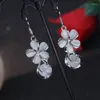 Boucles d'oreilles rétro opale fleur pour femmes, mode coréenne, tempérament élégant, doux, Anti-allergie, goutte d'oreille, bijoux de mariage