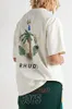 Tasarımcı Moda Giyim Tees Hip hop Tişörtleri Rhude Amerikan Yaz Taç Hindistan Cevizi Ağacı Rahat Yuvarlak Boyun Kısa Kollu T-shirt Erkekler Gevşek Streetwear