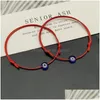 Charme Pulseiras 2 Pcs Flat Blue Evil Eye Tecido Homens Lucky Pulseira Mulheres Ajustável Preto Vermelho String Pulseiras Femme New Fash Dhgarden Ot5Rk