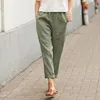 Damenhose Damen Harem Sommer Vintage Baumwolle Leinen Capri Große Taschen Lässige Lose Knöchellange Mom Pant Frau Hose