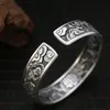 Bangle 14mm Width Real Silver Tradition Dragon and Phoenix Festive Bangle 999 Sliver Vintage Folk-custom Auspicious Bracelet Jewelry 231120