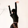 Stage Wear NY01 007 Long Sleeve Leopard Female Latin Dance Bodysuit Women Ballroom Dancing Dress Performance Costume Belly Suit