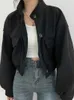 Women's Jackets Vintage Cropped Jacket Women Long Sleeve Lapel Single Breasted Casual Coat Female Korean Style Elegant Chic Ladies Outerwear
