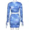 Work Dresses 2023 Women Summer Sexy Fashion Party V-neck Bandage Crop Top Mini Skirt Outfit Two Piece Sets For Female Neon Color