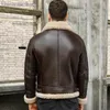 Herrläderfaux 100 Shearling Sheepskin äkta kappa Mans B3 Bomber Päls Tjock Winter Jacket Retro Ytterkläder Trench 231120