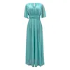 Casual Dresses Chiffon Temperament Long Split V Neck Solid Color Slim Dress Elegant Cocktail For Women Plus Size Vestidos