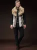 Men's Fur Faux Fur Men's Faux Fur Vest Slim Fit Lapel Big Fur Collar Short Waistcoat Men Jacket Brown Leather Jacket Winter Warm Coat 231120