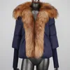 Frauen Pelz Faux Natürliche Echte Waschbär Kragen Winter Jacke Frauen Dicke Warme Ente Unten Mantel Gestrickte Ärmel Outwear Streetwear 231120