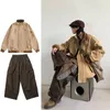 Survêtements pour hommes deux pièces costume rétro broderie cargo manteau col rabattu boutons de fermeture à glissière veste pantalon de couleur unie printemps automne ensembles