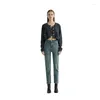 Kvinnors jeans 2023 Autumn/Winter High End Blue Vintage midja Slim Elastic Crop Pants Denim Straight Leg