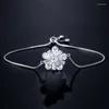 Charm Bracelets White Cubic Zirconia Crystal Korean Style Flower Bracelet Women Good Quality Trendy Brass CZ Floral Chain Jewelry Present