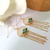 Boucles d'oreilles pendantes Imitation Hetian Jade blanc S925, aiguille cloisonnée chinoise plaquée or, bijoux ethniques, accessoires cadeau