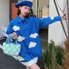 Damskie bluzki harajuku niebieskie koszulka koszula niebo w chmurze druk Bluzka z długim rękawem Hawajski styl plażowy graficzny vintage Blusas Street Fashion Tops