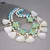 Pendant Necklaces JK 2 Strands Cultured White Freshwater Pearl Blue Turquoises Flower Shell Necklace 20" For Women