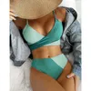 Swim Wear 2022 New Sexy Bikini Set Ribbed Women's Swimsuit Cross Wrap Swimwear Women Colorbock Biquini Butt Butt Bathing Cuisse AA230419