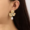 Pendientes colgantes moda europea perla de imitación aleación de circonio flor hoja de loto Piercing joyería para mujeres regalo de fiesta exagerado