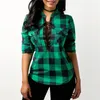 Costumi da bagno da uomo Camicette a maniche lunghe primaverili Camicia Office Lady Cotton Lace up Tunica Casual Top Plus Size Blusa Plaid s 230420