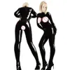 Catsuit Sexy en Latex PVC pour femmes, look mouillé noir, buste en Faux cuir, Costume érotique Gay, combinaison à entrejambe ouvert, Lingerie