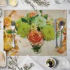 Tafelmatten Bloempatroon Placemat Dining Mat Drink Katoen Linnen Rose Zonnebloemblokken BOOL BUK CUP Keukenaccessoires