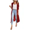 Vestes pour femmes Cardigan long en velours Veste col à revers ouvert sur le devant Vintage Maxi Duster Pull avec poche