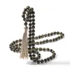 Strands Strings 108 Six Words Mantra Obsidian Mala Beaded and Knotted Necklace Blessing Meditation Yoga Tibetan Japamala Tassel Jewelry 230419