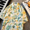 Casual shirts voor heren MAFOKUWZ Japan Retro Top Oil Painting Short Mouws Floral Shirt Men Summer Hong Kong Trend Hawaiian Half Blouse