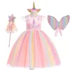 Robes de fille Pourim Unicorn Girls Dress Kids Birthday Party Princess Costume pour Halloween Cosplay Christmas Children Ball Stage Disfraz Mujer 231118