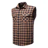 Men's Casual Shirts Flannel Plaid Shirt Sleeveless Double Pocket Cowboy Button Down Men Cotton Plus Size Vest Checkered Top 2XL 230420