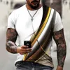 Camisetas masculinas Camisa masculina Graphic 3d o pescoço preto listras brancas roupas de tamanho grande