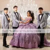 Shinny Purple Vestidos De 15 Anos Quinceanera Robes Avec Chaîne Hors Épaule Sequin Appliques Filles Mexicaines Robe De Fête D'anniversaire