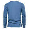 Męskie koszule Aiopeson Waffle Henley T Shirt Długie rękaw Podstawowe oddychane topy koszulki jesienne solidne kolorowe T -koszulka za 230419