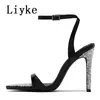 Rhinestones Liyke Fashion Glitter Ladies High Heels seksowne sandały Summer Crystal spiczasty palce ślubne buty 6461