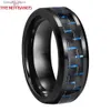 Anéis de casamento 8mm anel de tungstênio preto para homens mulheres bordas chanfradas azul fibra de carbono incrustação acabamento polido conforto ajuste q231120