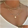 Colares de pingente de cristal zircon coração estrela charme em camadas pingente colar conjunto para mulheres encantos moda quadrado strass fe dhgarden otrwo