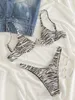 Women's Swimwear Zebra Striped Halter Triangle Bikini Set Pushup Bra High Waist Pantie Micro Thong Bikinis 2023 Mujer String Swimsuit 230420