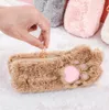 Plush Cat Paw Pencil Bag Kawaii Animal Pen Holder Pouch Creative Girls School Zipper Stationery Väskor