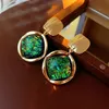 Stud Luxury Women's Large Green Geometric Stud Earrings Vintage Gold Color Earrings Women's Charm Harts Stone Wedding Earrings 231120