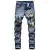 Jeans para hombres 2023 Fashion 3d Patrón de calles Letras de la calle impresa Gótica Skinny Black Blue Designer Denim Pantalones Plus Tamaño 42