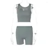 Kvinnors tankar Kvinnor Sport Set Croped Vest Tops Shorts Two Piece Summer Workout Fashion Suits Solid Color Ribbed Outfits