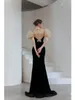 Vintage Cocktail Dresses Puff Sleeve Bow Mermaid Fishtail Backless Square Collar Formal Party Evening Prom Gowns Red Carpet 2023