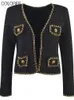 Mulheres misturas de lã moda coreana casaco luxo alta qualidade elegante corrente ouro vneck jaqueta feminina manteau hiver 231118